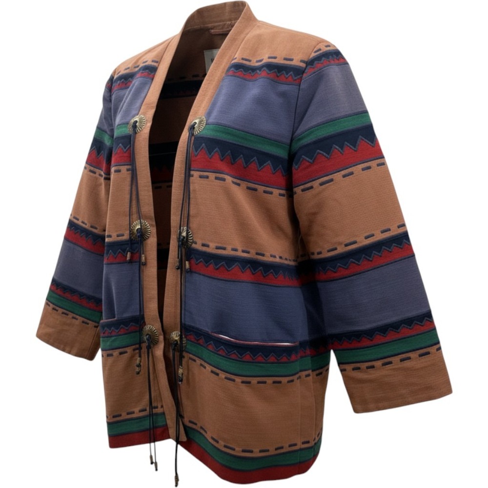Girasol Southwestern Cotton Jacket Women L Brown Good Geometric Concho Tie